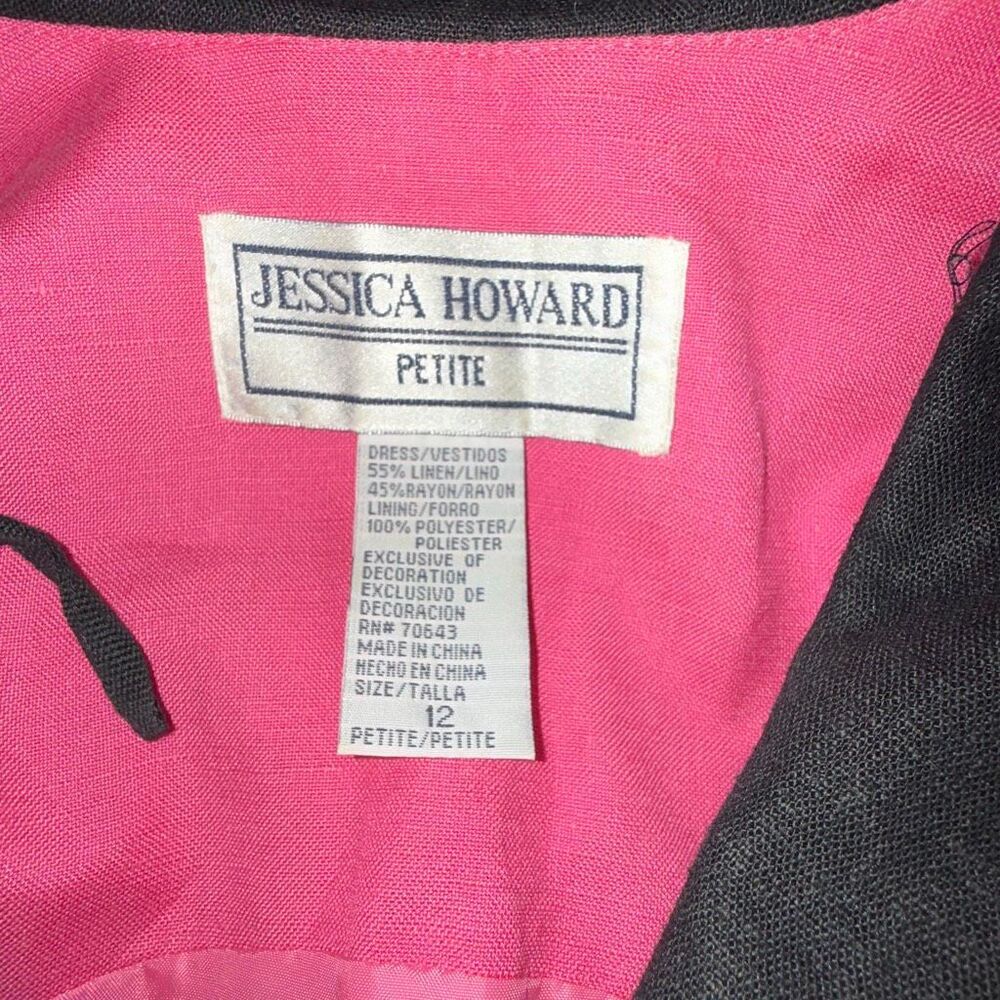 Vintage 90s Jessica Howard Petite Black Linen Blend Sailor Midi Dress Nautical P - Picture 13 of 16